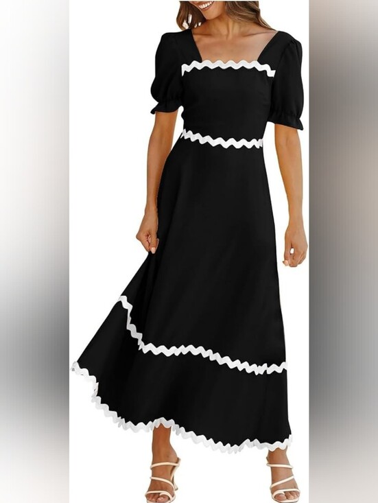 BTFBM Dresses & Skirts - BTFBM Black Maxi Dress with White Scalloped Trim, Tie Across Upper Back Sz Large